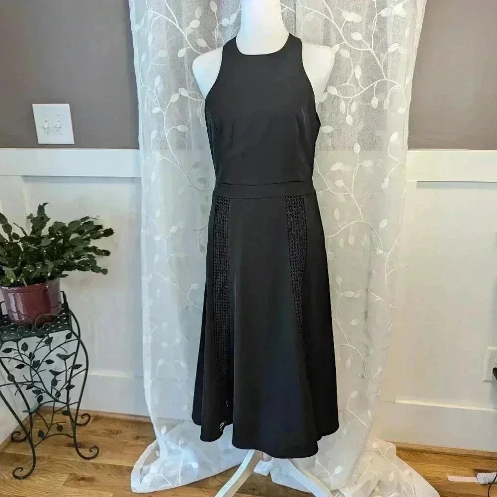 PS The Label Black Sleeveless Midi Dress with crochet detail, Size M